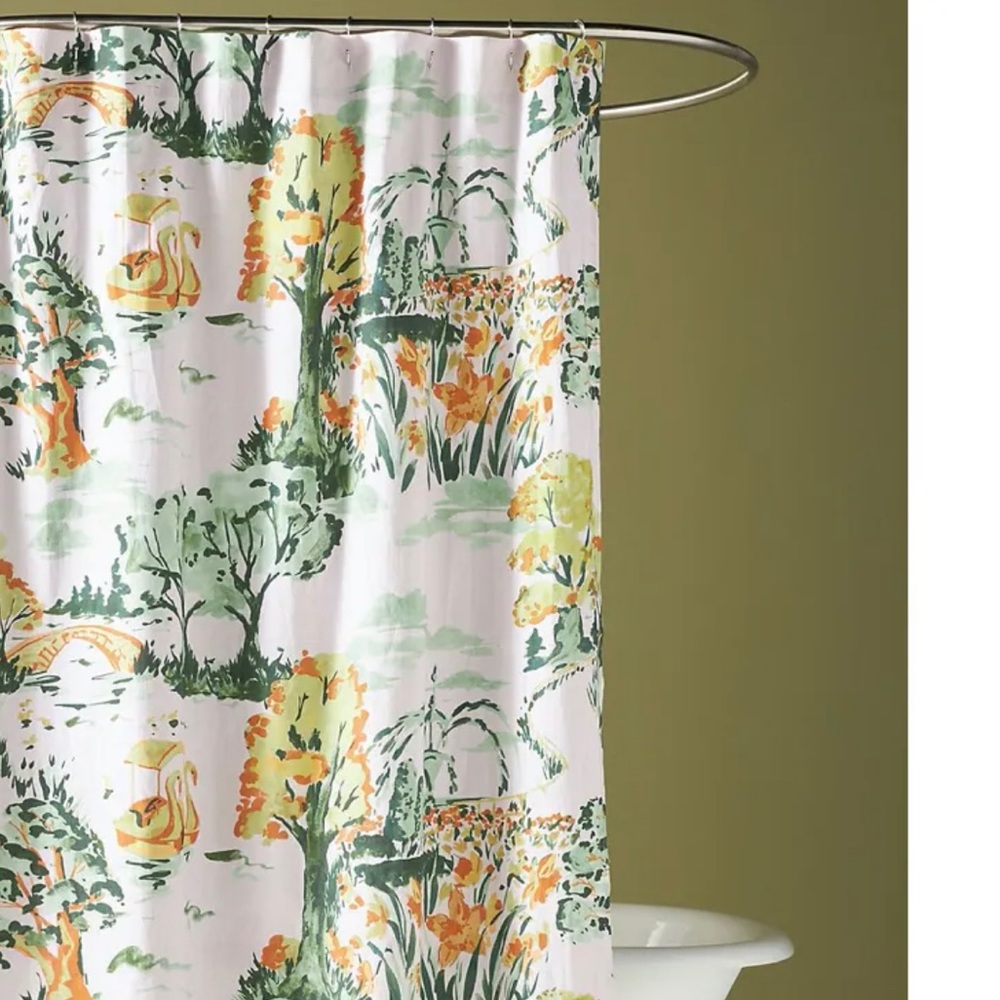ANTHROPOLOGIE Cheri Shower Curtain - Graphic Trees - 100% Organic Cotton - NEW